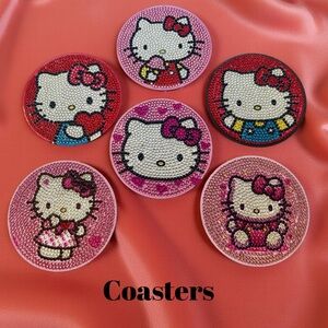 Hand Crafted Hello Kitty Diamond Art 6 Piece Coasters Set